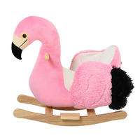 SCHAUKELPFERD mit Sicherheitsgurt Schaukelspielzeug Flamingo Haltegriffe Plüsch - Rosa, Holz (33/52/60cm) - HOMCOM