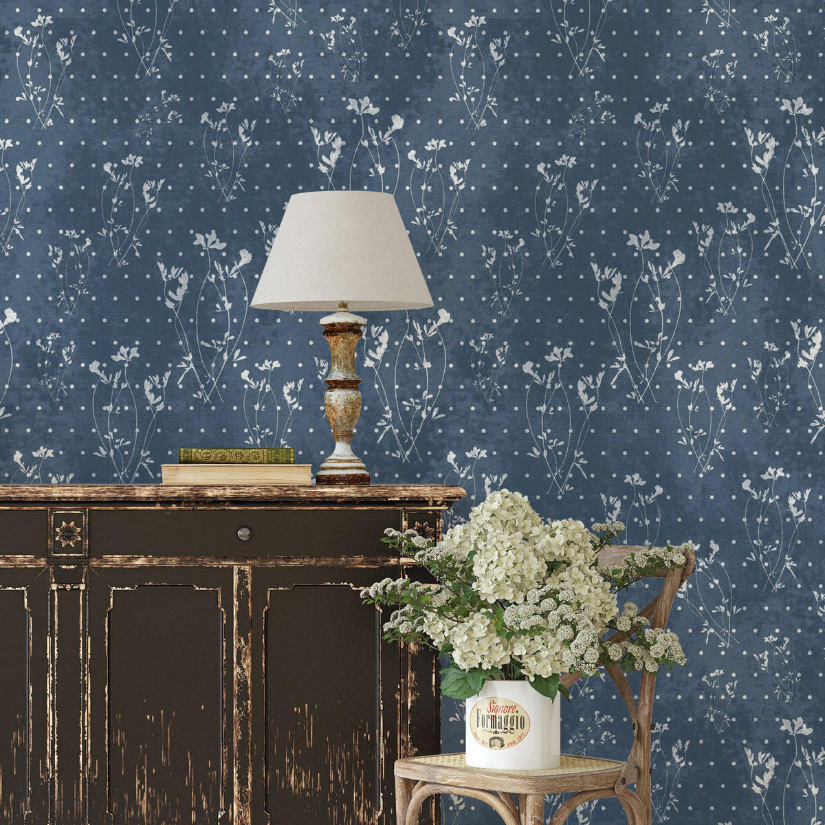 TAPETE Vintage aus echtem Papier, 200x280cm, 8 Bögen - Blau, Papier (200/280cm) - WALLPAPERS4BEGINNERS