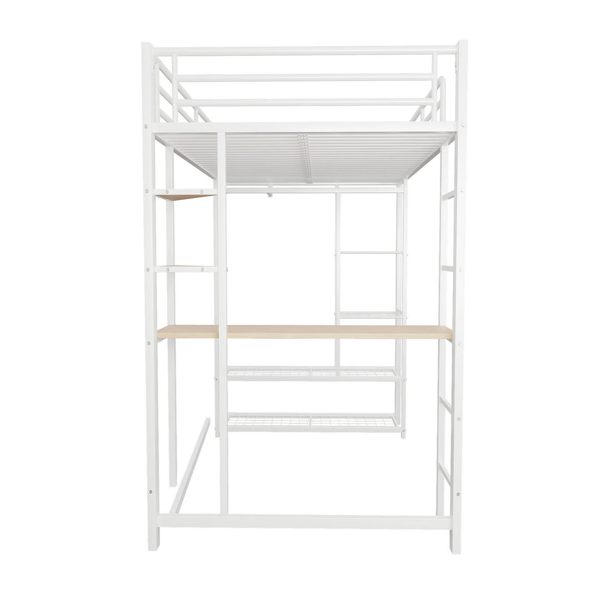 HOCHBETT 90/200 cm Weiß aus Metall mit Schreibtisch und Stauraum - Weiß, Holzwerkstoff (90/200cm) - OKWISH
