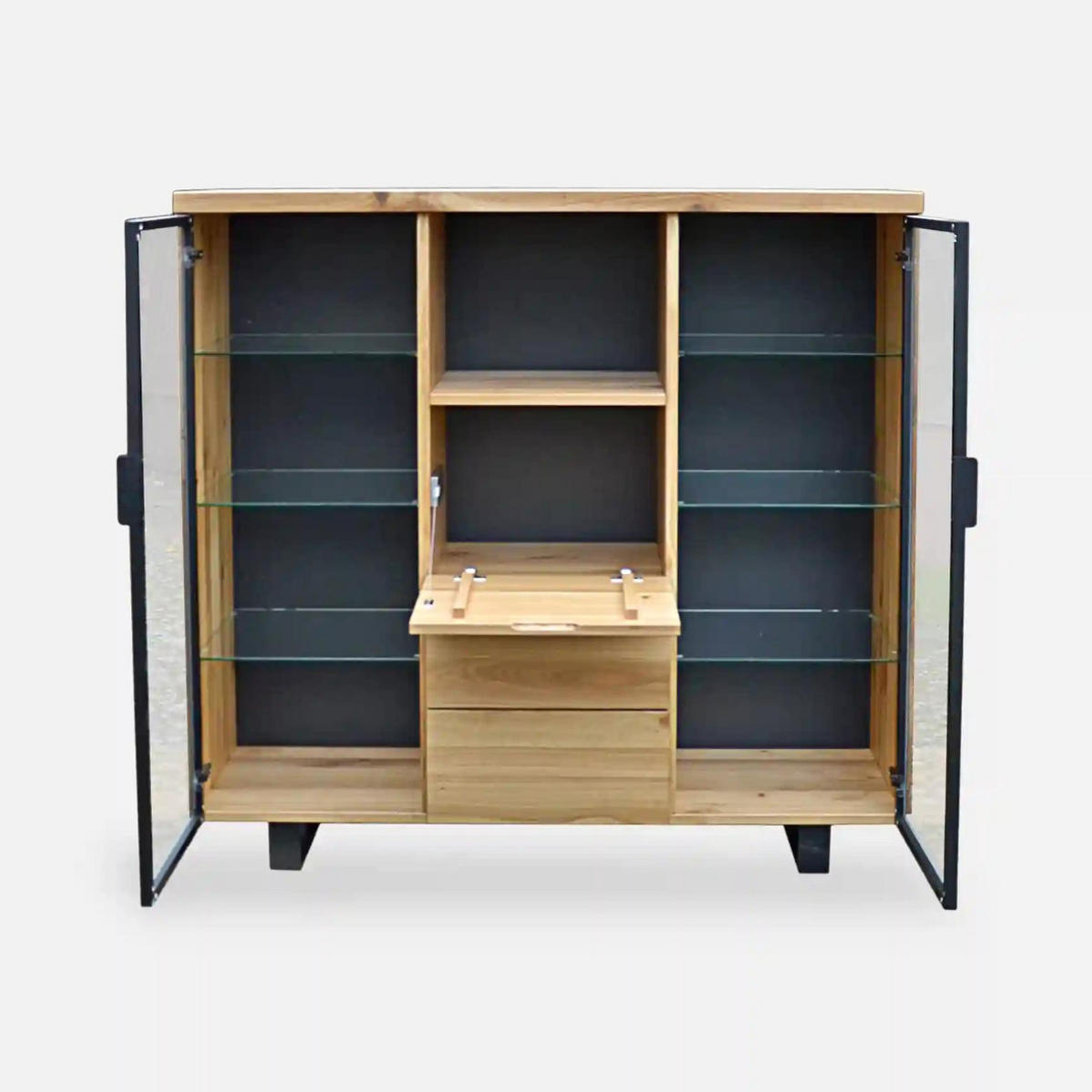 BARSCHRANK aus Massivholz für Flaschen und Gläser DELIO - Eichefarben, Holz (135/130/45cm) - Rawood Furniture