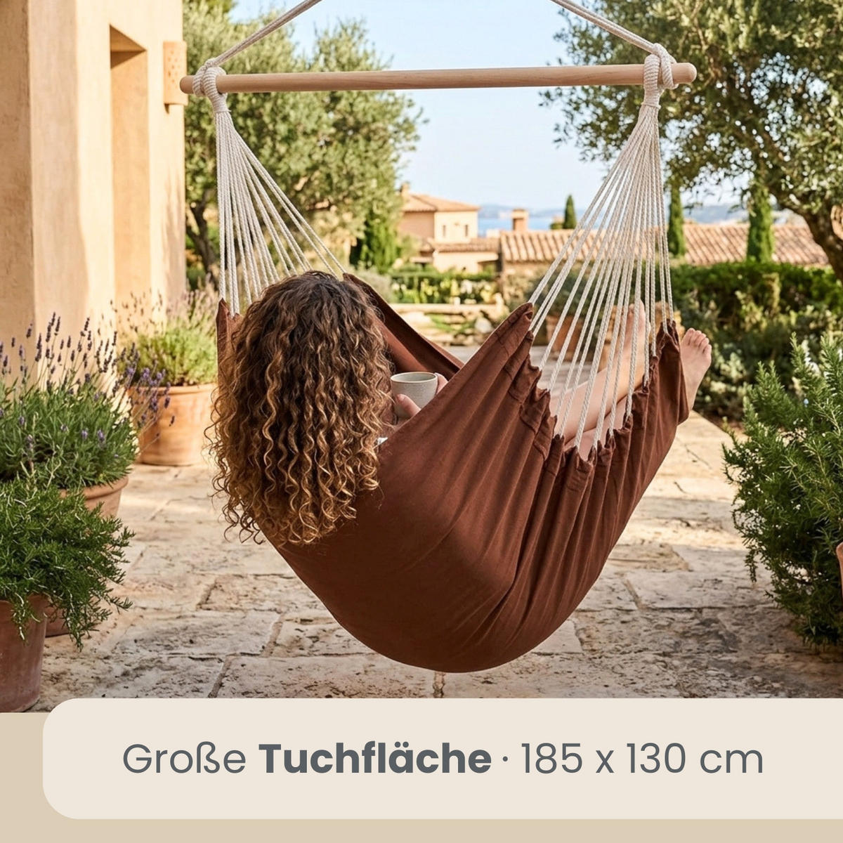 XXL HÄNGESESSEL 185/130 cm Belastbar bis 150 kg Braun - Braun, Textil (130/155/185cm) - Amanka
