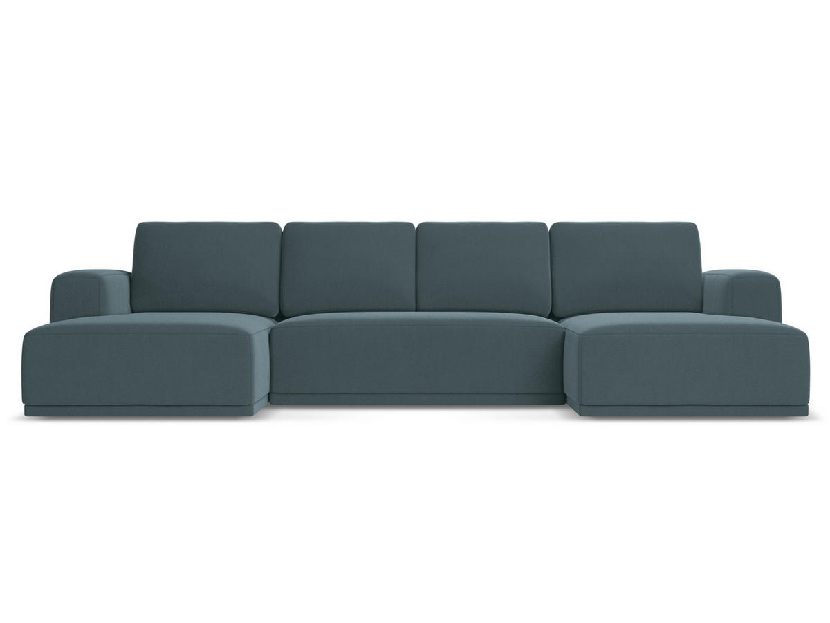 WOHNLANDSCHAFT Samt Stoff Blau - Blau/Petrol, Kunststoff/Textil (333/91/160cm) - Makamii