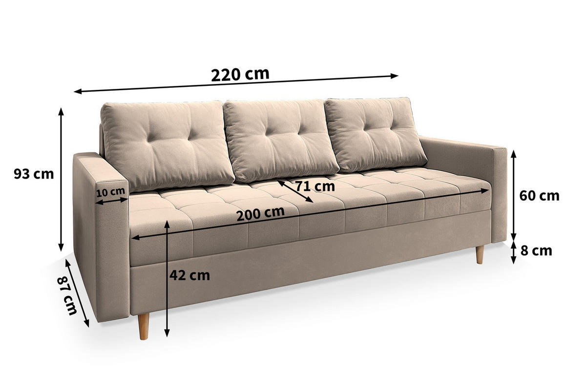 BETTSOFA MILO Schwarz Plüsch-Stoff mit Schlaffunktion - Schwarz, Textil (220/93/87cm) - MASSENO