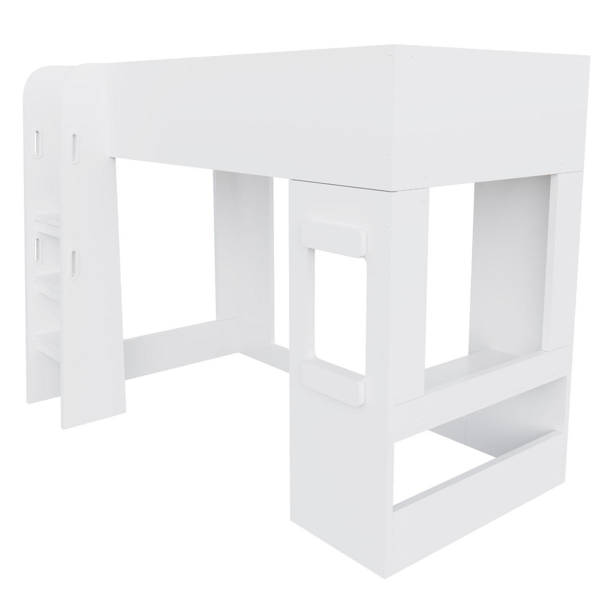 HOCHBETT aus MDF und Sperrholz 90x200 cm Weiß mit Schreibtisch und LED-Beleuchtung - Weiß, Holzwerkstoff (90/200cm) - Modfu