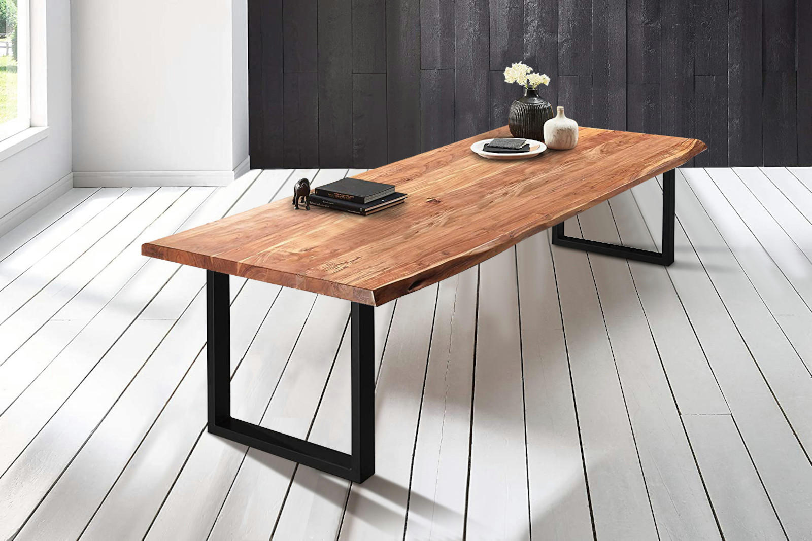 ESSTISCH VALIN - Beige/Schwarz, Holz/Metall (110/220/79cm) - SAM