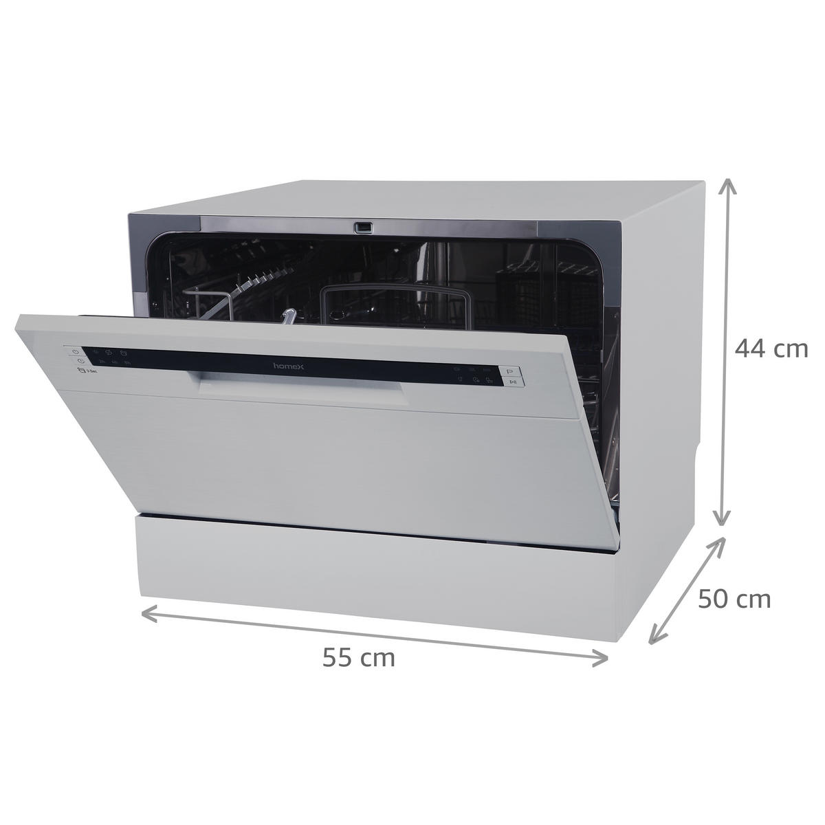 TISCHGESCHIRRSPÜLER, 6 Programme, Mini Spülmaschine für 6 Maßgedecke, Ideal für kleine Wohnungen, AquaStop, GST6AE-S silber - Silberfarben, Kunststoff/Metall (55/44/50cm) - homeX