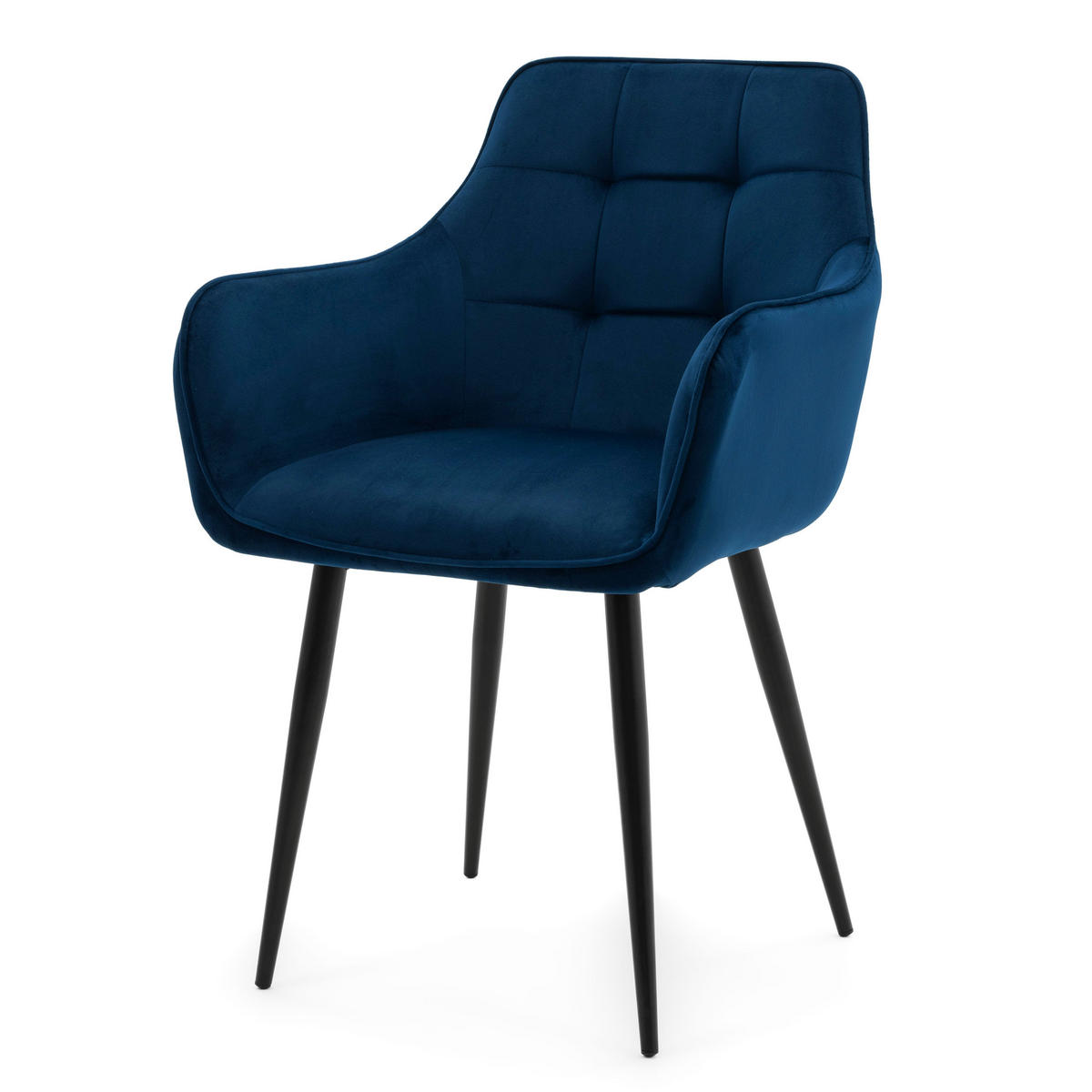 STUHL GALLO gespolstert mit Steppung - dunkelblau - Samt Velours - Schwarz/Dunkelblau, Textil/Metall (58/88/58cm) - NEW HOME