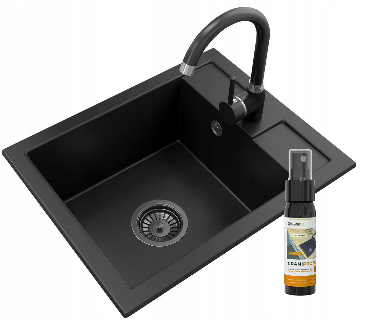 GRANITSPÜLE Best mit Siphon Batterie - Schwarz, Kunststoff/Stein (50/40/18cm) - Granitan