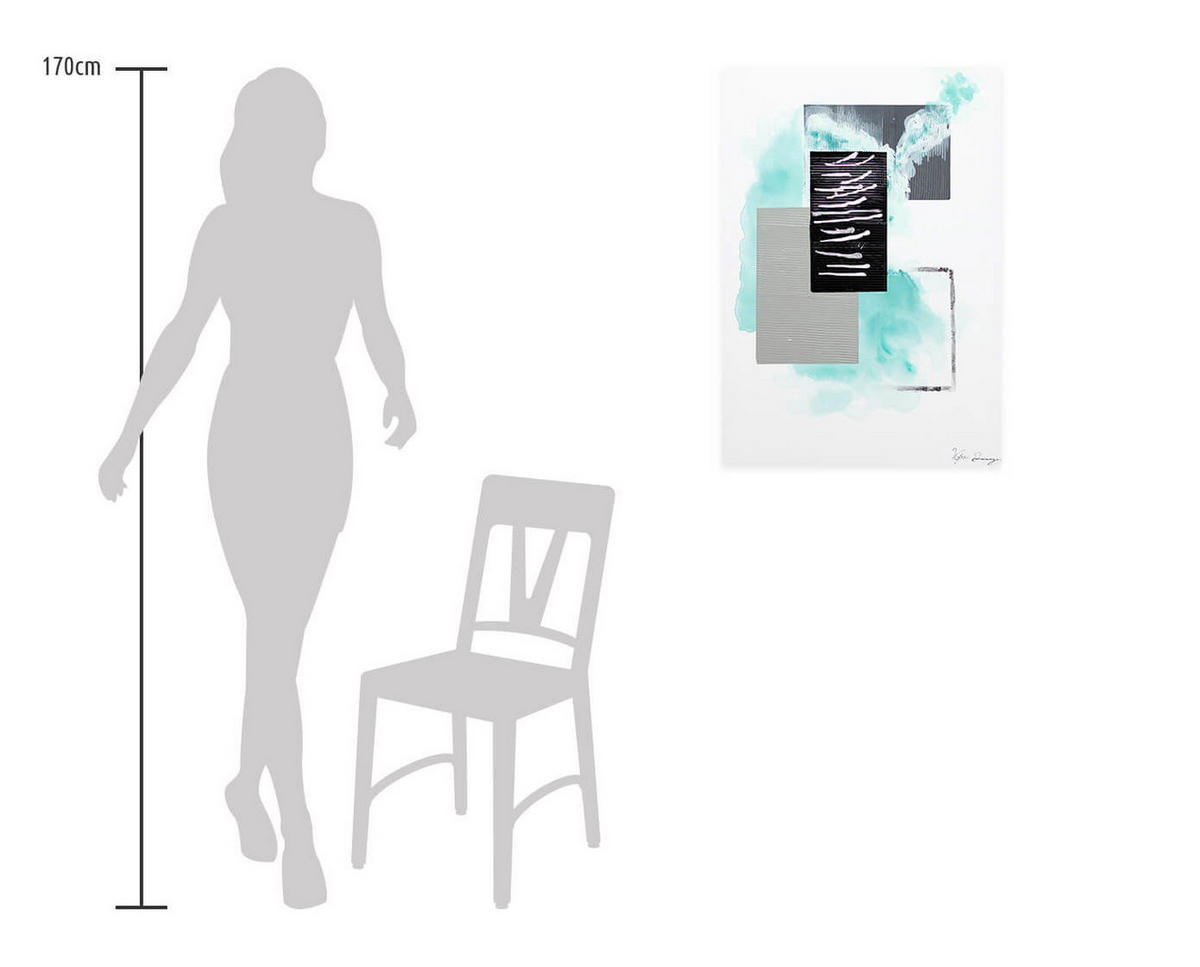 ACRYLBILD HANDGEMALT 60/80 cm - Türkis/Grau, Holz/Textil (1.7/80cm) - KUNSTLOFT