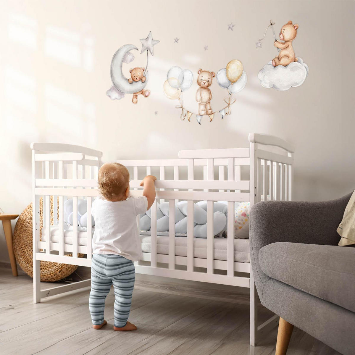 WANDAUFKLEBER 130x190cm - Teddybären und Ballons am Himmel - Multicolor, Kunststoff (130/190/0.1cm) - Wallfluent