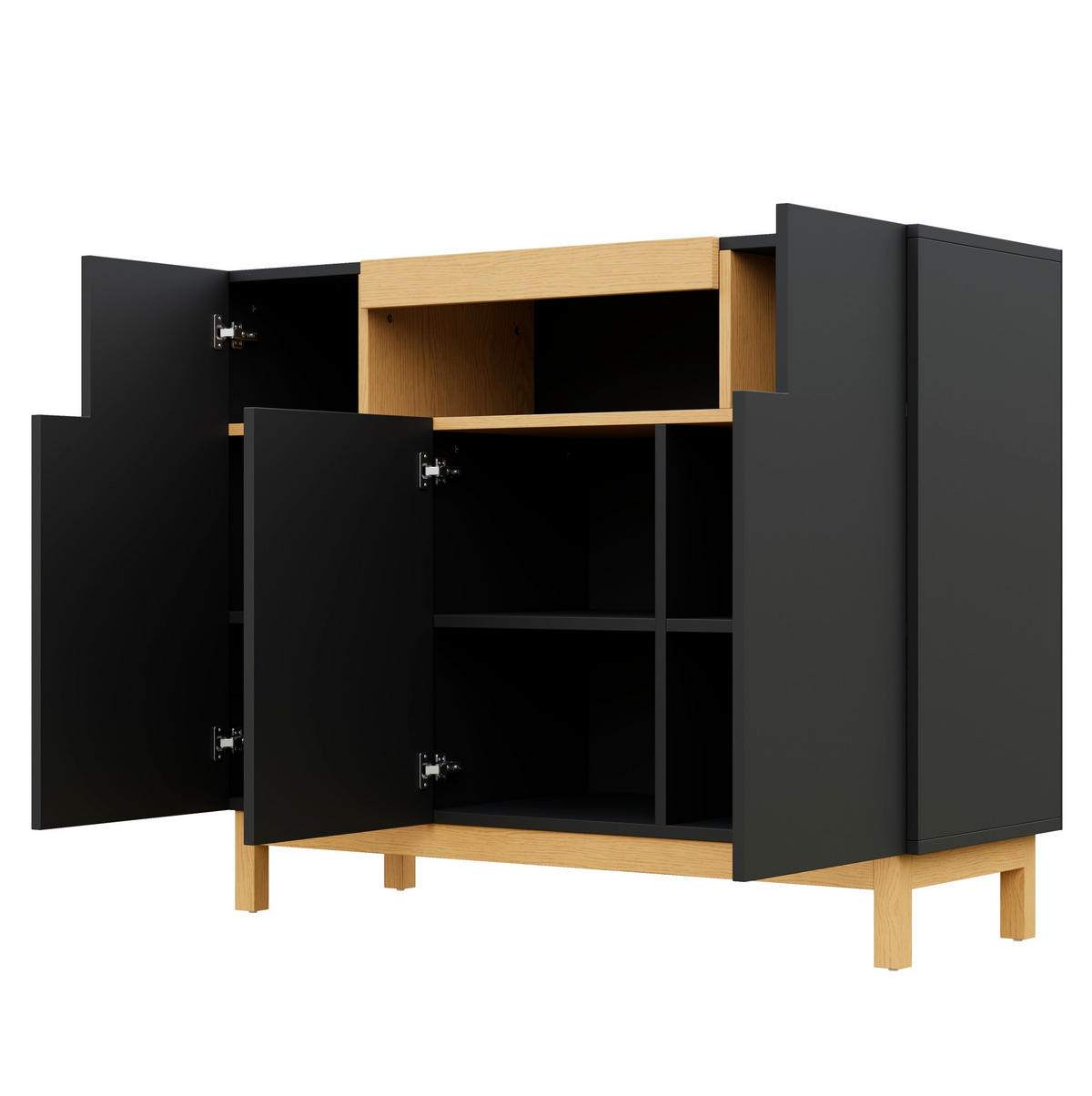 SIDEBOARD 120,5/42/96 cm in Schwarz mit 3 Türen und offenem Fach - Schwarz, Holzwerkstoff (120.5/96/42cm) - Flora Grace