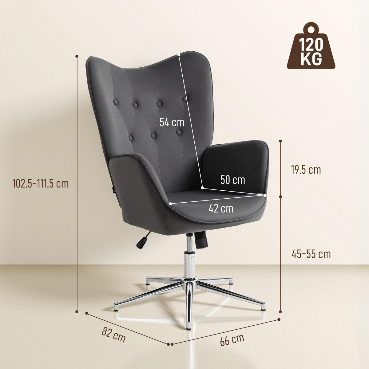 DREHSTUHL Grau 1 Stück - Grau, Naturmaterialien (66/111.5/82cm) - GiPP