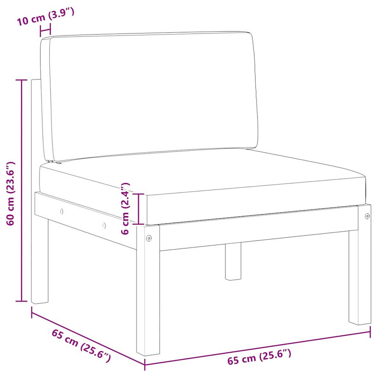 LOUNGESOFA mit Cremeweiß Kissen und Seilrückenlehne, 65/65/60 cm, aus Holz und Seil - Creme/Braun, Holz/Textil (65/60/65cm) - vidaXL