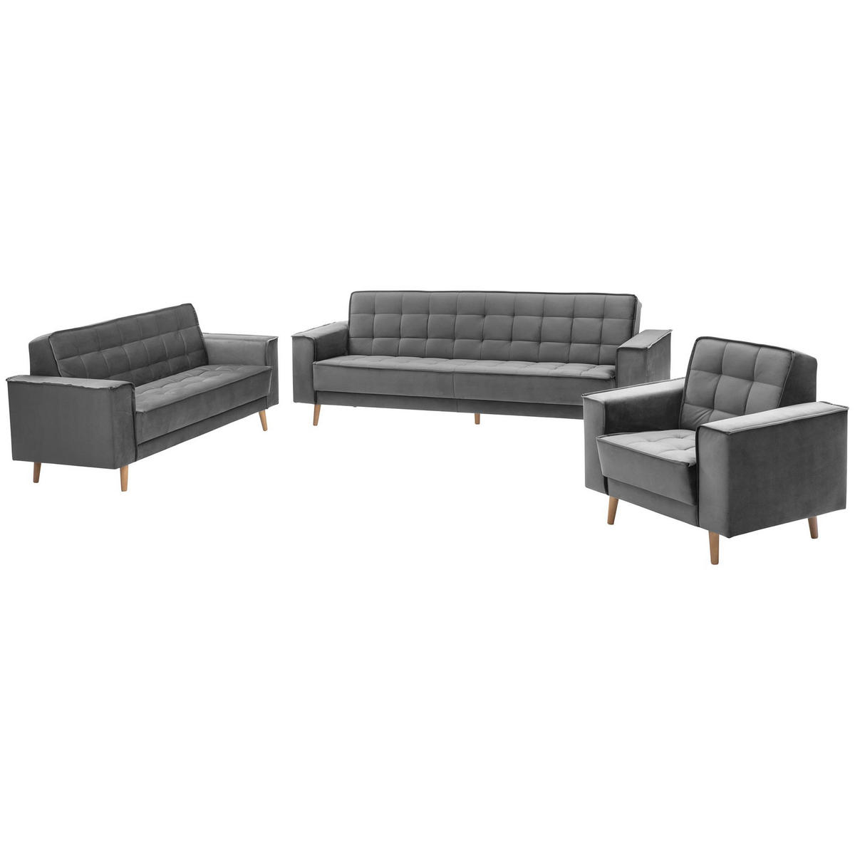 SOFA 3-Sitzer mit Bettfunktion Kavindra Samtvelours anthrazit - Anthrazit, Kunststoff (78/84/240cm) - 58aufmkessel