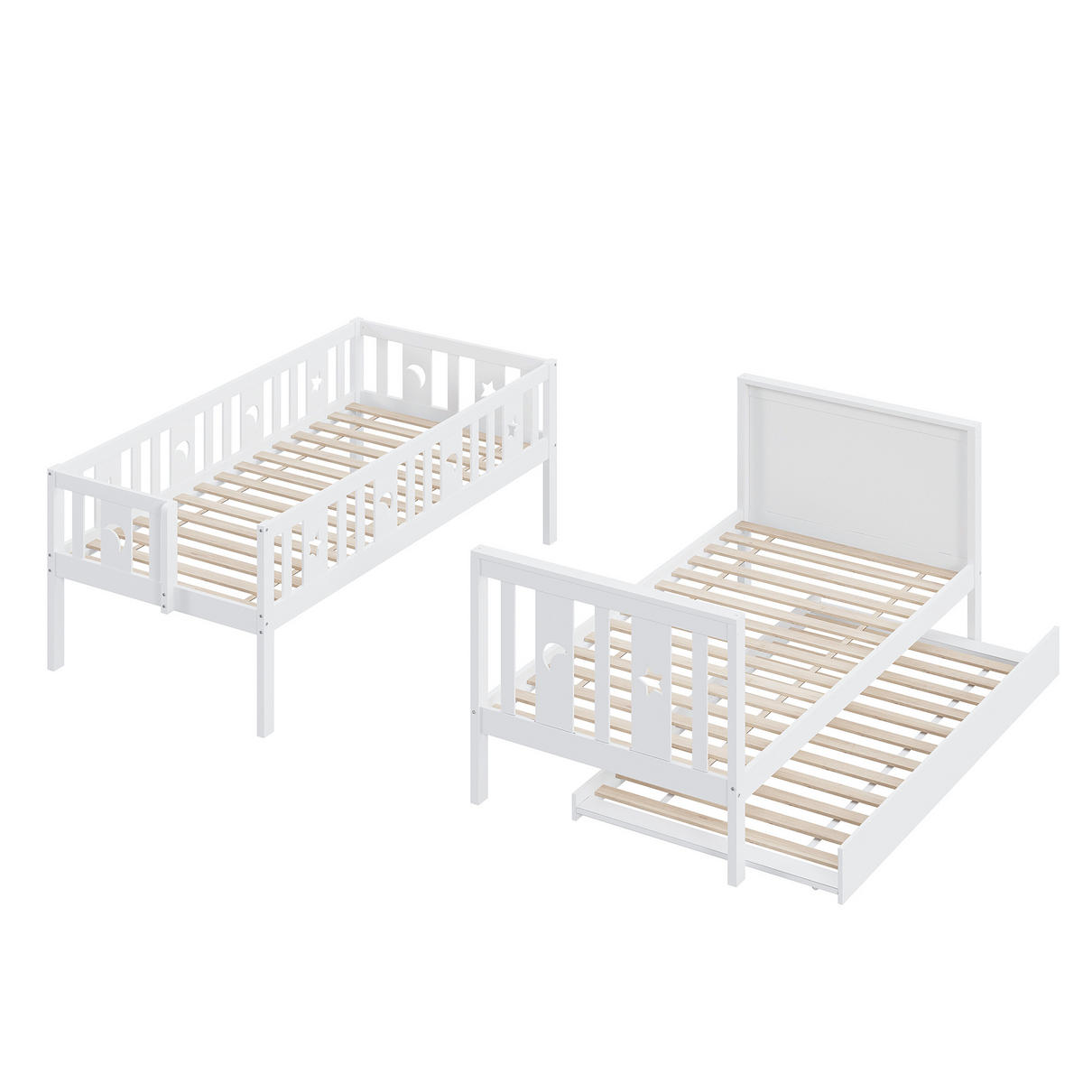 ETAGENBETT 90/200 cm & 90/190 cm in Weiß mit Ausziehbett und Stauraumtreppe - Weiß, Holz/Holzwerkstoff (90/200cm) - WISHDOR
