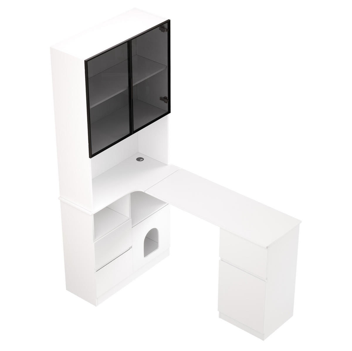 HIGHBOARD 120/80/180 cm in Weiß mit Regal, LED-Beleuchtung und Highboardnschrank - Weiß, Holzwerkstoff (120/180/80cm) - Flora Grace