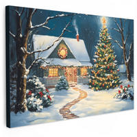 OBRAZ NA PLÁTNĚ Vánoce - Vánoční stromek - Zima - Domov - Sníh 120x80 cm - smaragdově zelená, textil (120/80cm) - MuchoWow