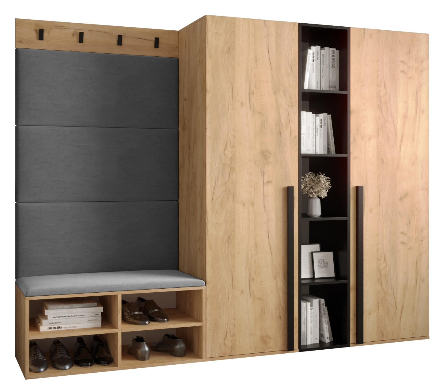 GARDEROBEN-SET 214/184/42 - Eichefarben/Schwarz, Holz/Kunststoff (214/184/42cm) - MÖBEL KRYSPOL