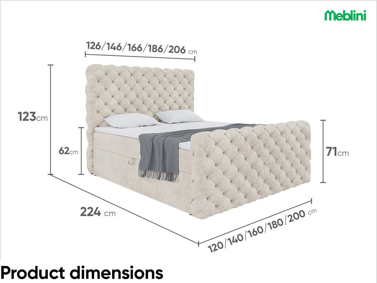 BOXBETT Duke - Creme/Schwarz, Holzwerkstoff/Textil (120/200cm) - Meblini