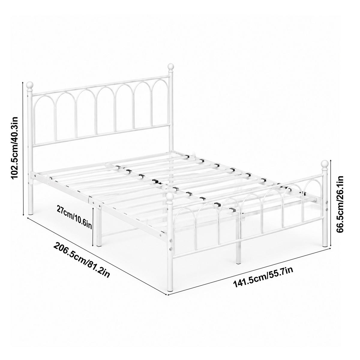 METALLBETT 140/200 cm in Weiß mit Lattenrost und Metallgestell - Weiß, Metall (140/200cm) - CHICFURN