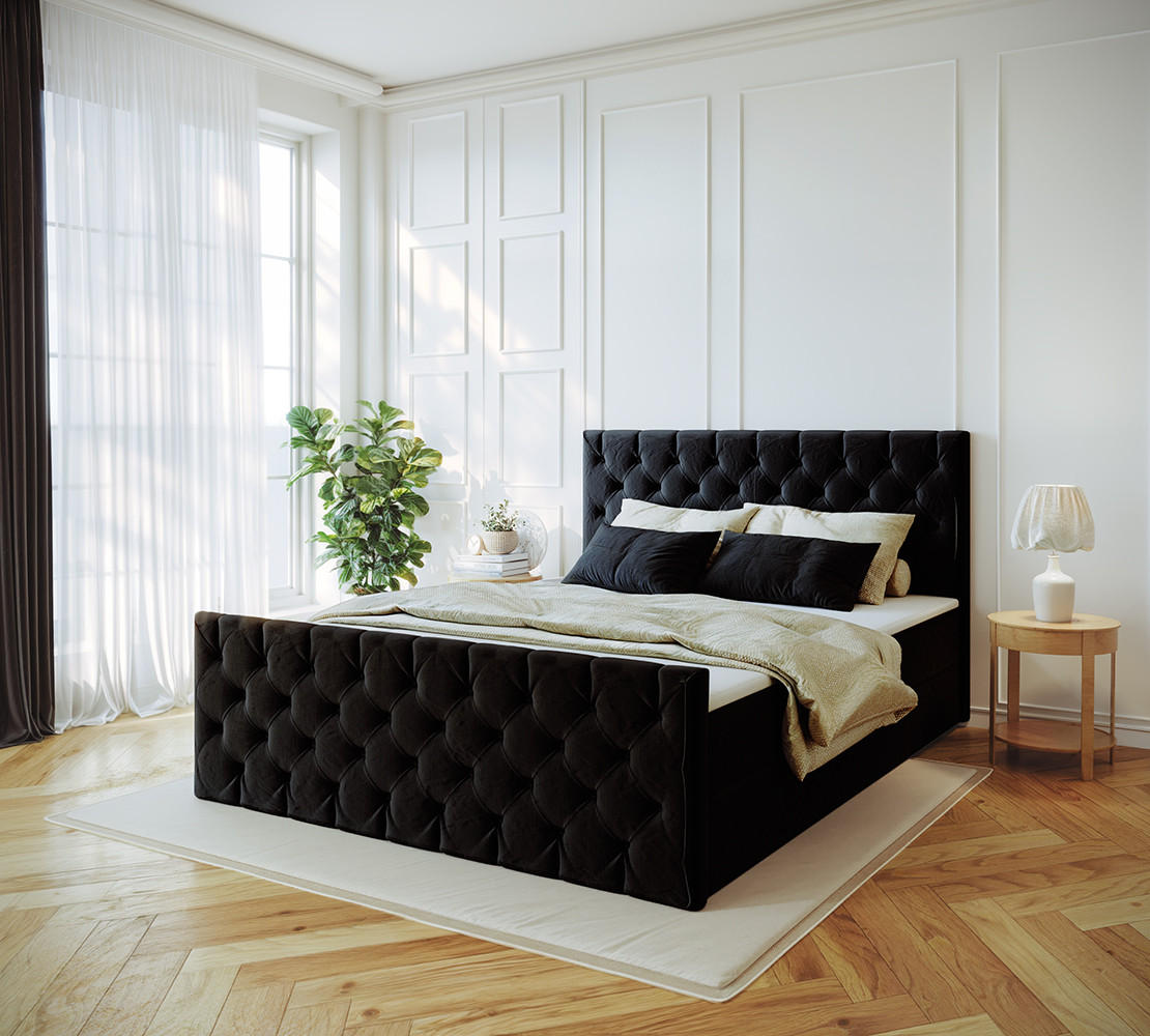 KONTINENTALBETT Mars Mit Bettkasten Stoff Riviera Schwarz 180x200 cm - Schwarz, Holz (180/200cm) - Kaiser Möbel