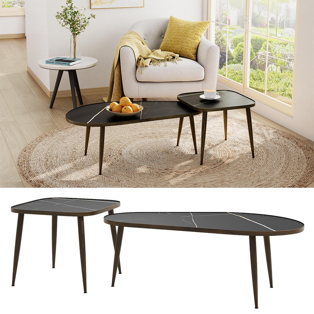 COUCHTISCH-SET Manitoba Schwarz 105 x 64,5 cm 2 Teile - Schwarz, Holzwerkstoff (64.5/105/35cm) - Vicco