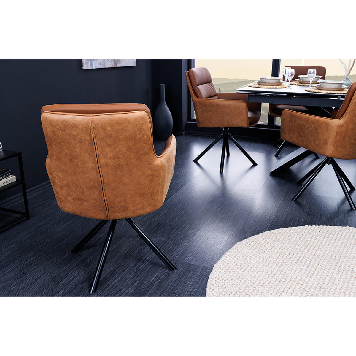 STUHL BIG GEORGE Echtleder, Microfaser Cognac - Cognac/Schwarz, Leder/Textil (58/88/66cm) - riess-ambiente