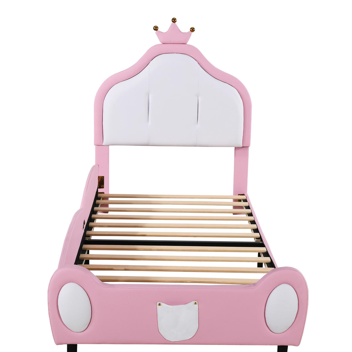 KINDEREINZELBETTEN aus Kunstleder 90x200 cm in Rosa mit Kronen-Kopfteil - Rosa, Leder (90/200cm) - Modfu