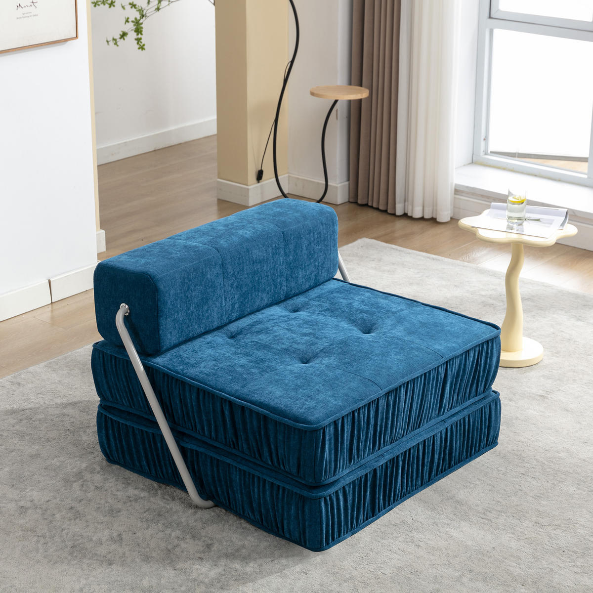 SCHLAFSESSEL DE-34989 2-in-1 mit Bettfunktion Blau - Blau, Metall (92/64/92cm) - ComfortXL