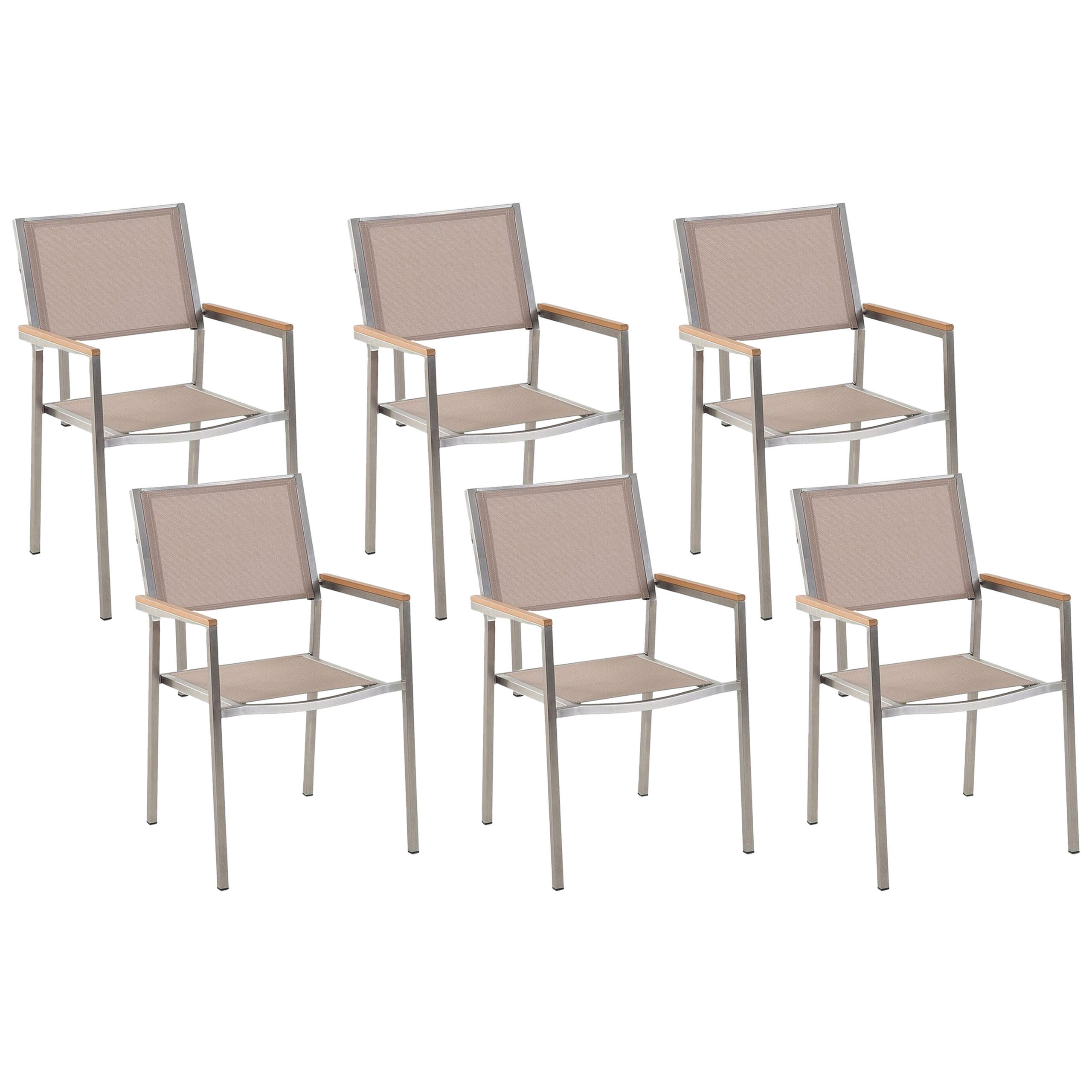 GARTENSTUHL 6er-Set beige Edelstahl Grosseto - Hellbraun/Beige, Metall (55/87/58cm) - Beliani