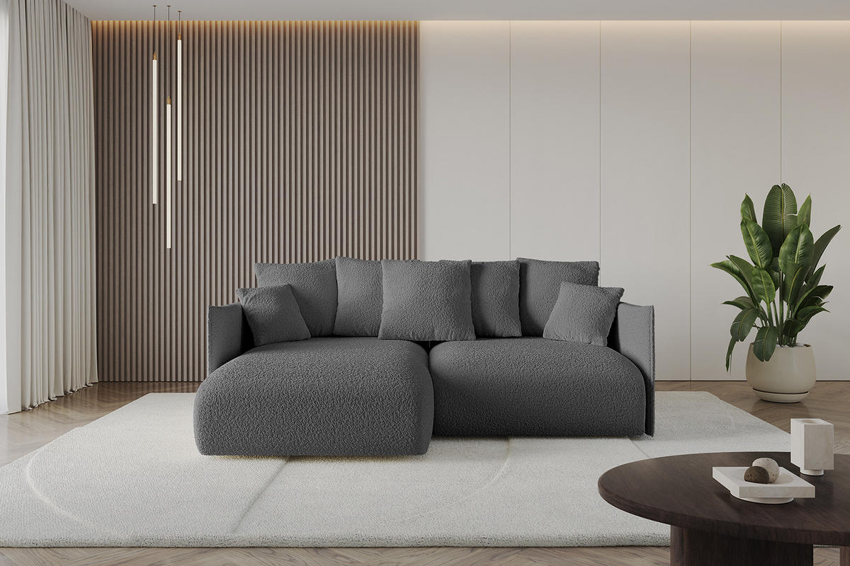 ECKSOFA mit Schlaffunktion und Bettkasten ONESK-L 208x165x40 Grau Bouclé - Grau, Holzwerkstoff/Kunststoff (208/165cm) - ALTDECOR
