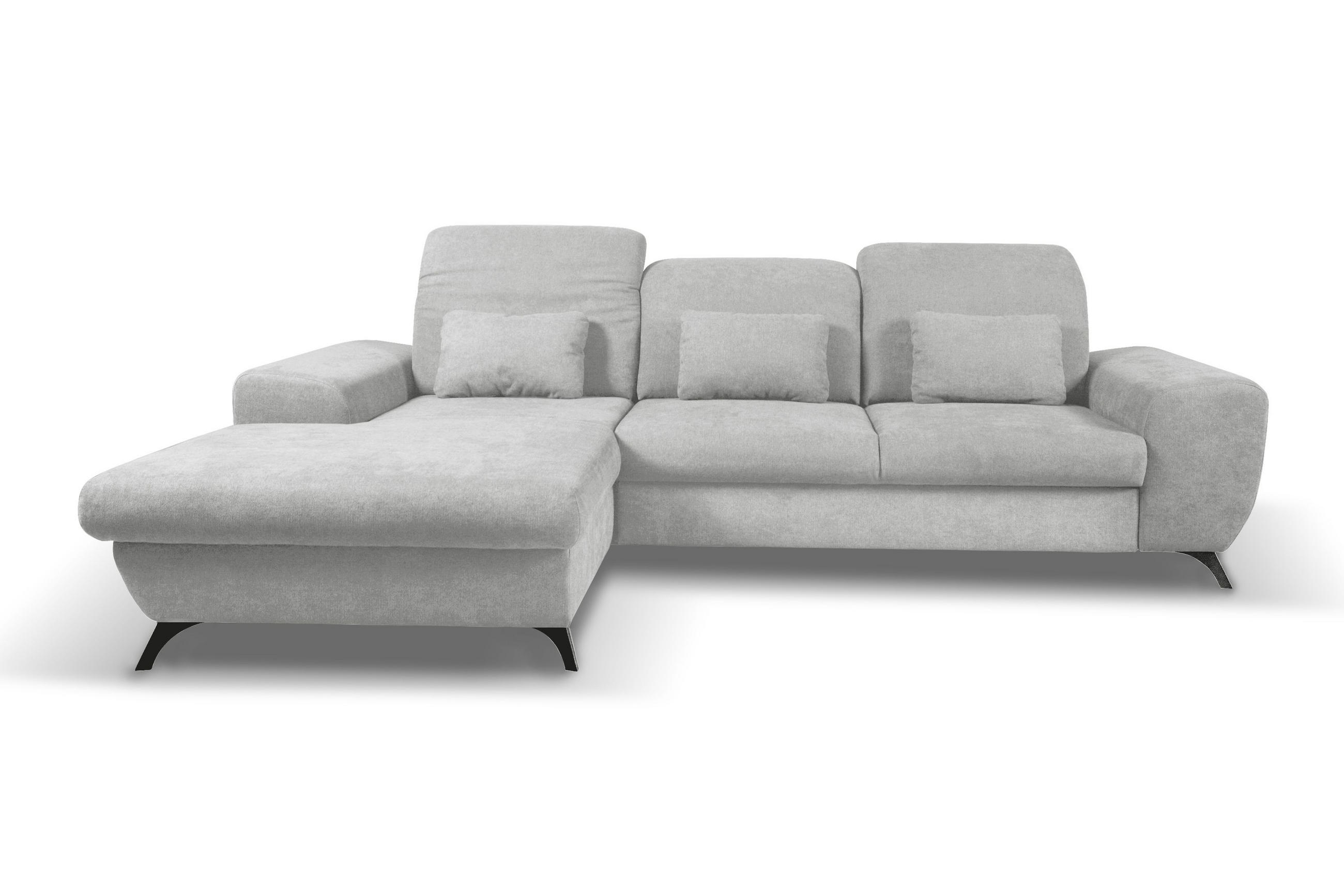 ECKSOFA LUCE L-S Grau Plüsch-Stoff mit Schlaffunktion - Grau, Holz (279/172cm) - MASSENO