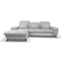 ECKSOFA LUCE L-S Grau Plüsch-Stoff mit Schlaffunktion - Grau, Holz (279/172cm) - MASSENO