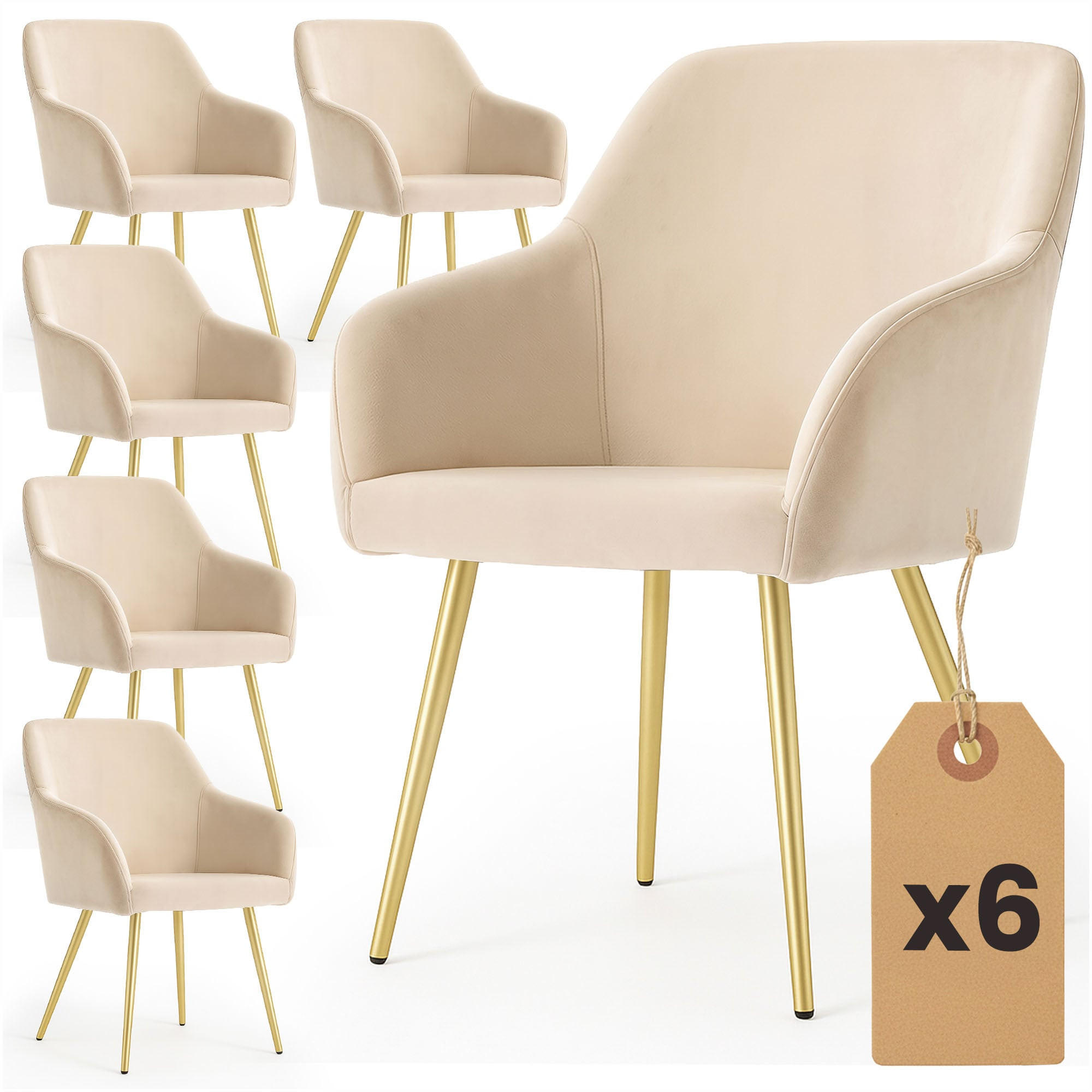 RAUMHIRSCH FURNITURE ČALOUNĚNÁ ŽIDLE, sada 6 ks, kovové nohy, béžová, zlatá 54,5/83/58