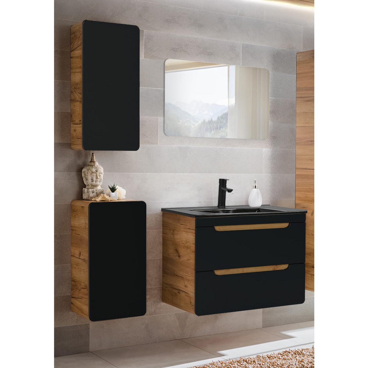 BADMÖBEL-SET 4-TLG. New-luton - Anthrazit, Holzwerkstoff (130/195/46cm) - Lomado