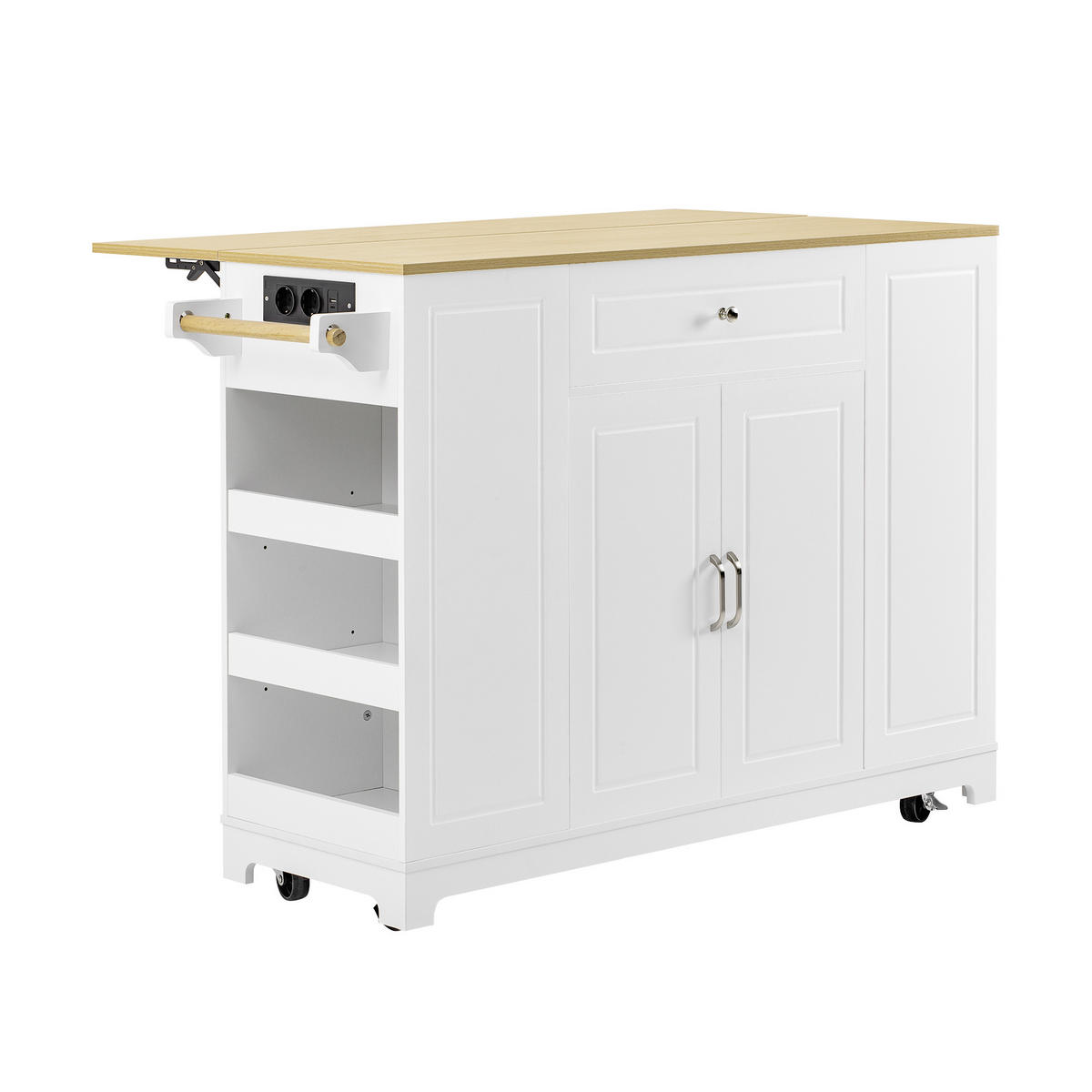 KÜCHENINSEL Mobile (132 cm) in Weiß/Natur mit Mülleimer-Auszug - Weiß, Holzwerkstoff (131.8/93.3/40cm) - Urban Meuble