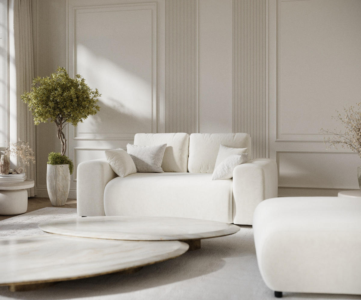2-SITZER-SOFA Zanzibar Creme Samtstoff - Creme/Schwarz, Holz/Holzwerkstoff (178/79/108cm) - Maison de Reve