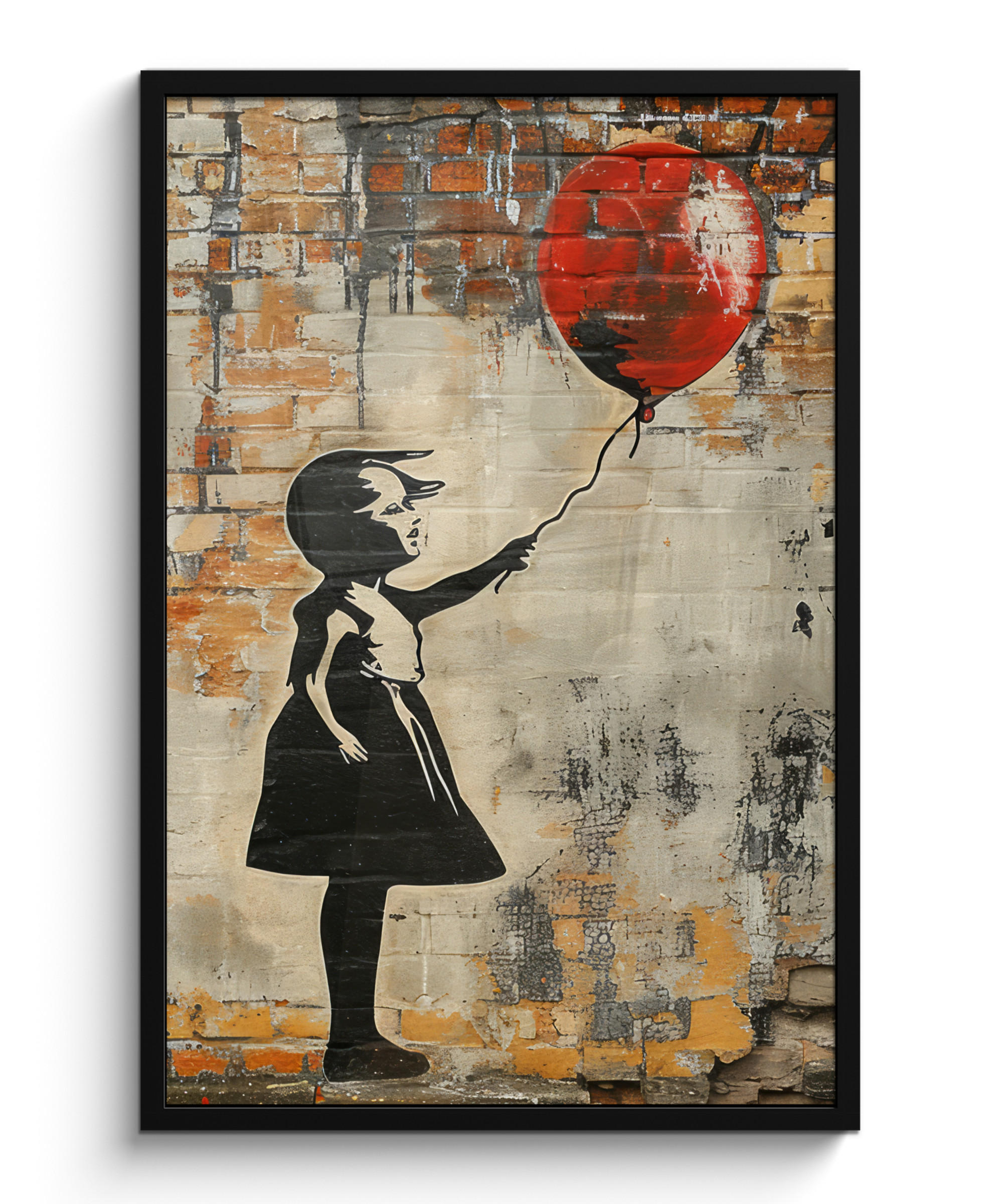 POSTER MIT RAHMENGERAHMTES BILD - Graffiti - Banksy - Mädchen - Straßenkunst - 60x90 cm - Sandfarben, Papier (60/90cm) - MuchoWow
