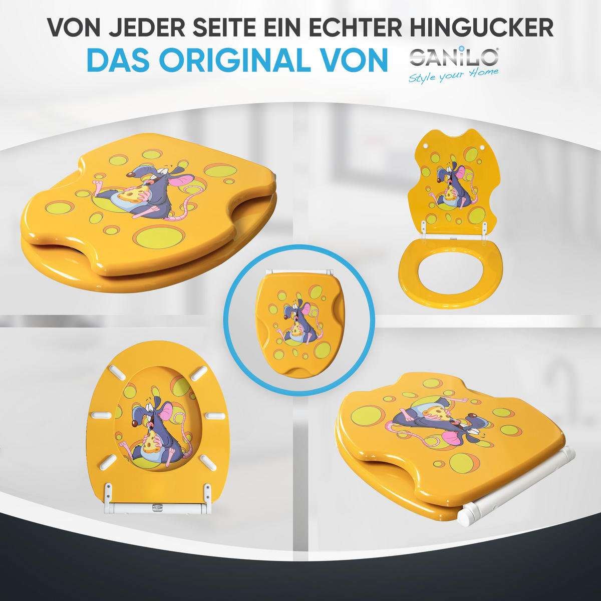 WC-SITZ mit Absenkautomatik & Top Fix Cheesy - Gelb, Holzwerkstoff (37.7/5.5/48cm) - Sanilo