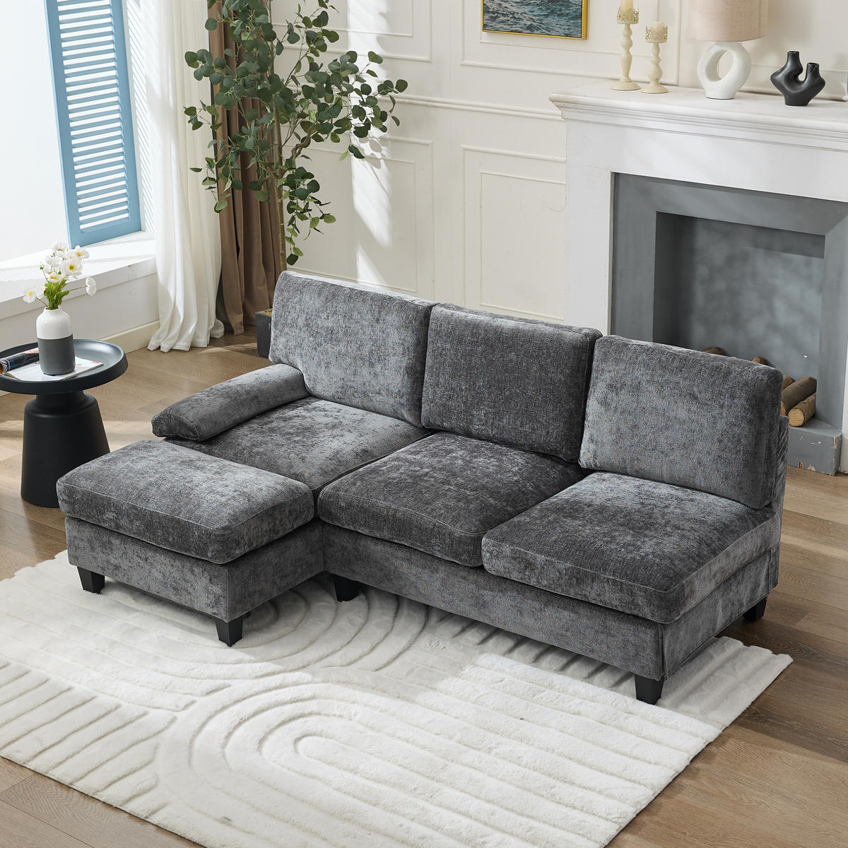 3-SITZER-ECKSOFA aus Stoff 194x118x81 cm in Grau mit Schlaffunktion - Grau, Textil (118/81/194cm) - Modfu