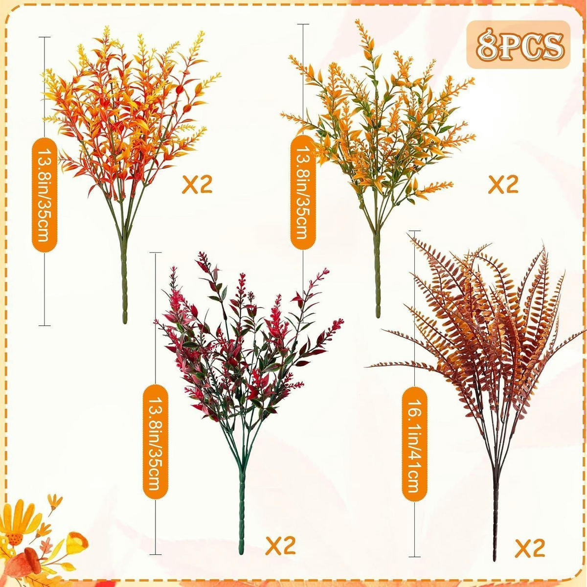 KUNSTBLUMEN 8-teiliges Set Herbstdeko 35 cm - Multicolor, Kunststoff (38cm)