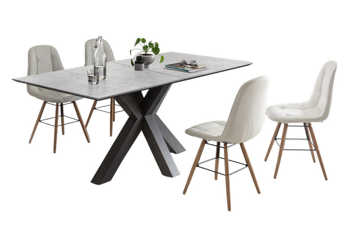 ESSTISCH ausziehbar Ela 3 160 x 90 x 75 Esszimmertisch Graphit/Keramik Hell - Hellgrau, Holz (160/90/75cm) - 58aufmkessel