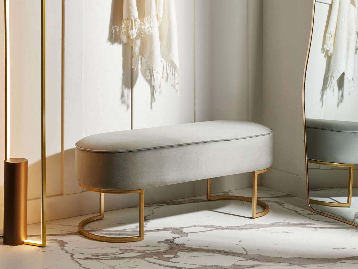 BANK Hellgrau Milry - Goldfarben/Hellgrau, Textil (104/40/40cm) - Beliani