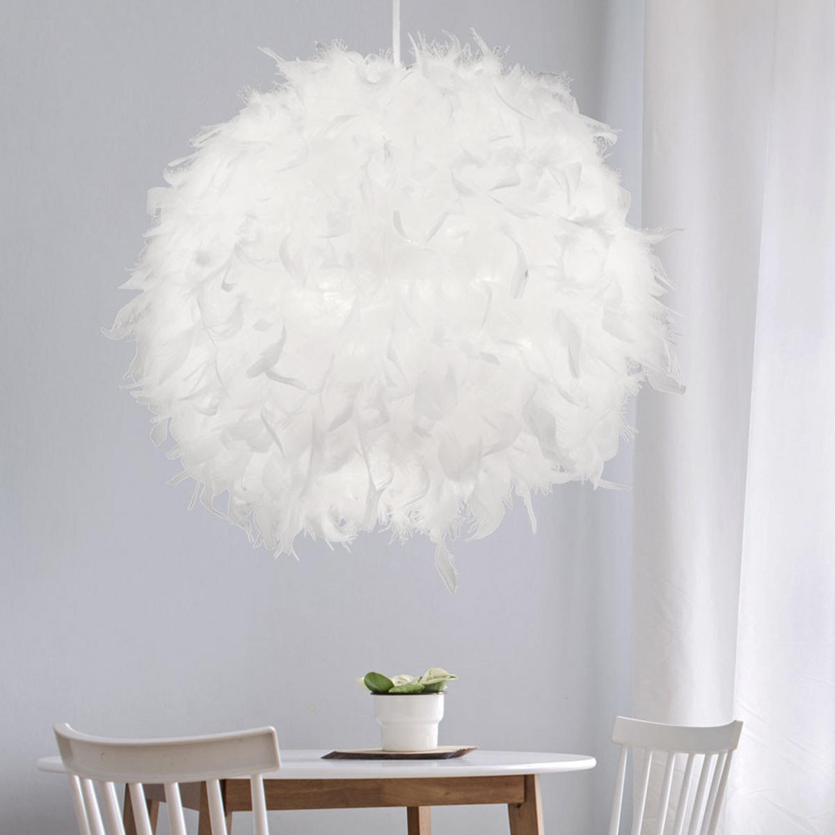 LED HÄNGELEUCHTE Feder-Kugel Weiß - Weiß, Metall (45/45/120cm)