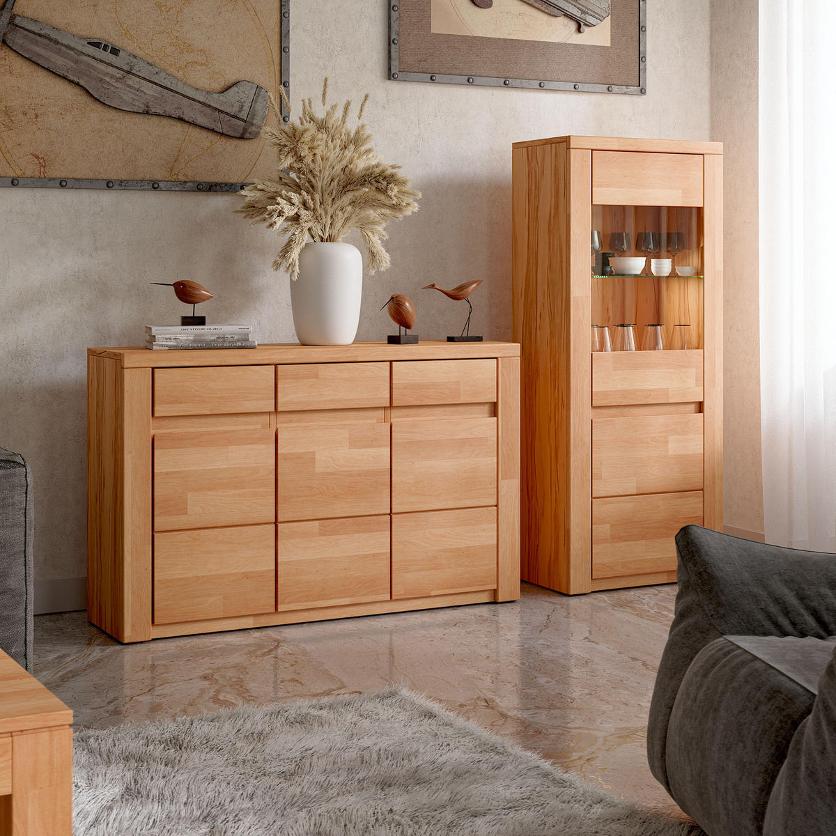 VITRINE Viborg - Buchefarben, Holz (35/48/140cm) - kiki design