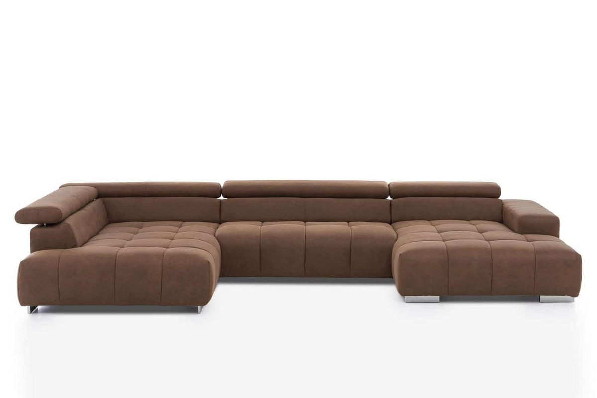 WOHNLANDSCHAFT XXL mit verstellbaren Kopflehnen - Silberfarben/Braun, Textil/Metall (409/73/225cm) - Cotta