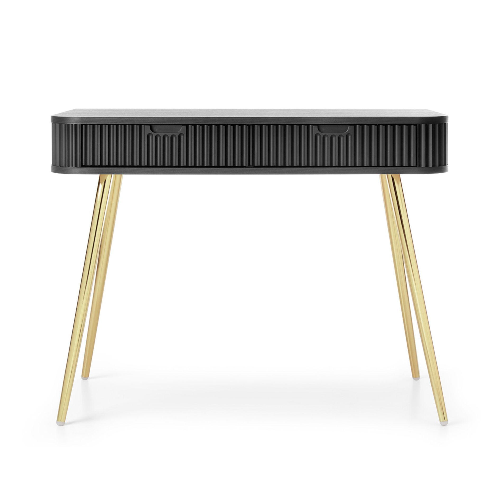 SCHMINKTISCH Zova Schwarz mit goldenen Beinen 110 cm - Goldfarben/Schwarz, Holzwerkstoff/Metall (49/103/80cm) - Selsey