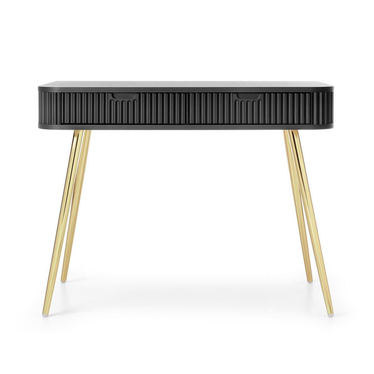 SCHMINKTISCH Zova Schwarz mit goldenen Beinen 110 cm - Goldfarben/Schwarz, Holzwerkstoff/Metall (49/103/80cm) - Selsey