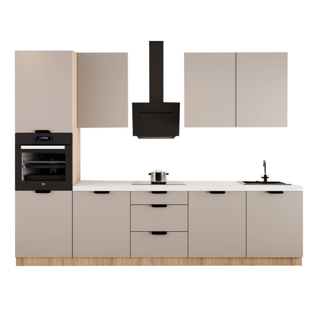 KÜCHENZEILE 300 cm - Sorento KS1-M300 - in Beige/ Sonoma Eiche - Beige/Schwarz, Holz (300/247/58cm)