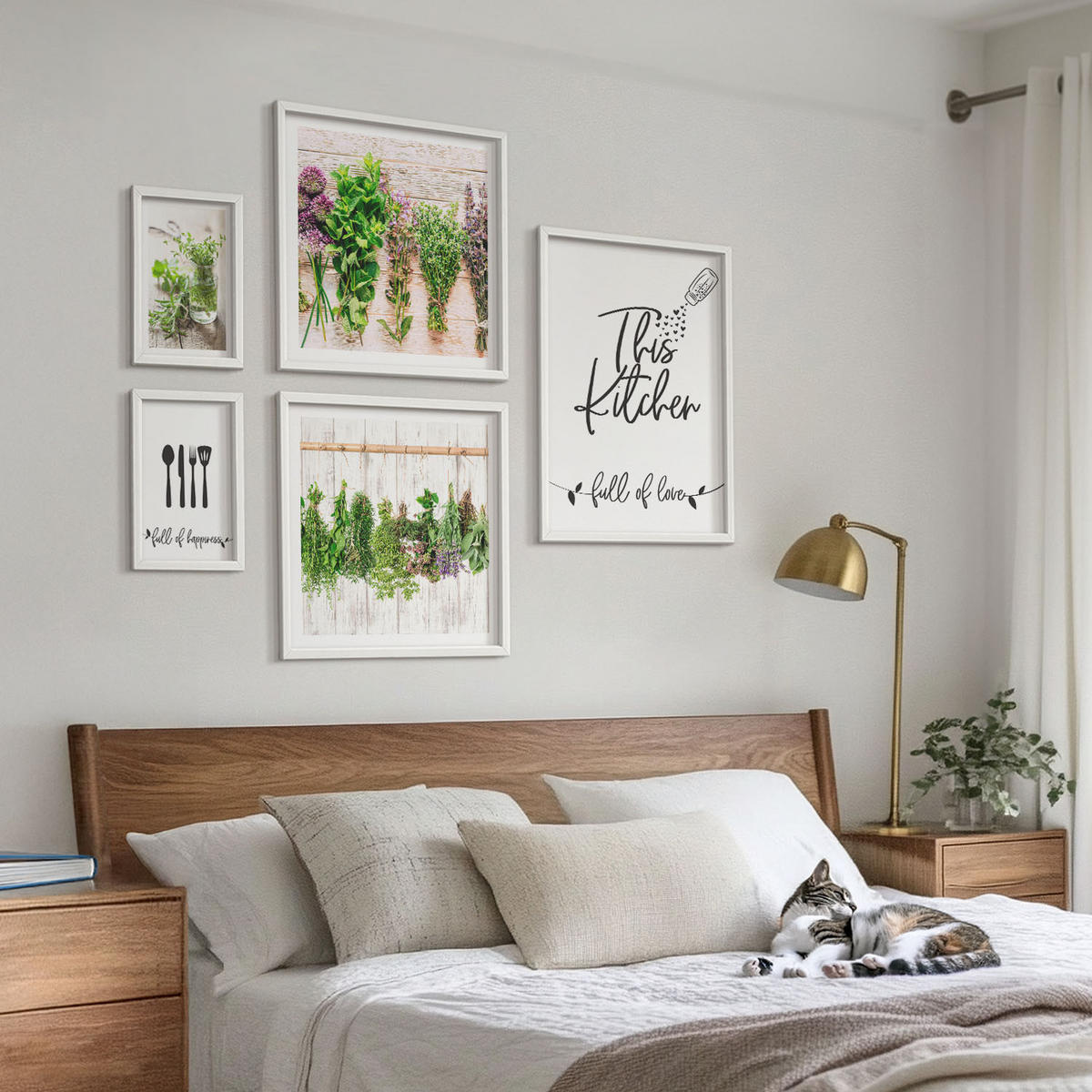 BILDER SET 5er Set - 50x50 cm & 20x30 cm & 40x60 cm Weißer Rahmen - Küchenthema: Getrocknete Kräuter - Weiß, Kunststoff (40/60cm) - TULUP